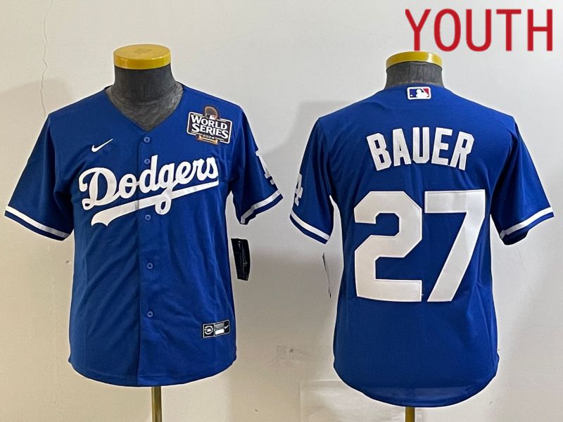 Youth Los Angeles Dodgers #27 Bauer Blue Game 2024 Nike MLB Jersey style 2->youth mlb jersey->Youth Jersey